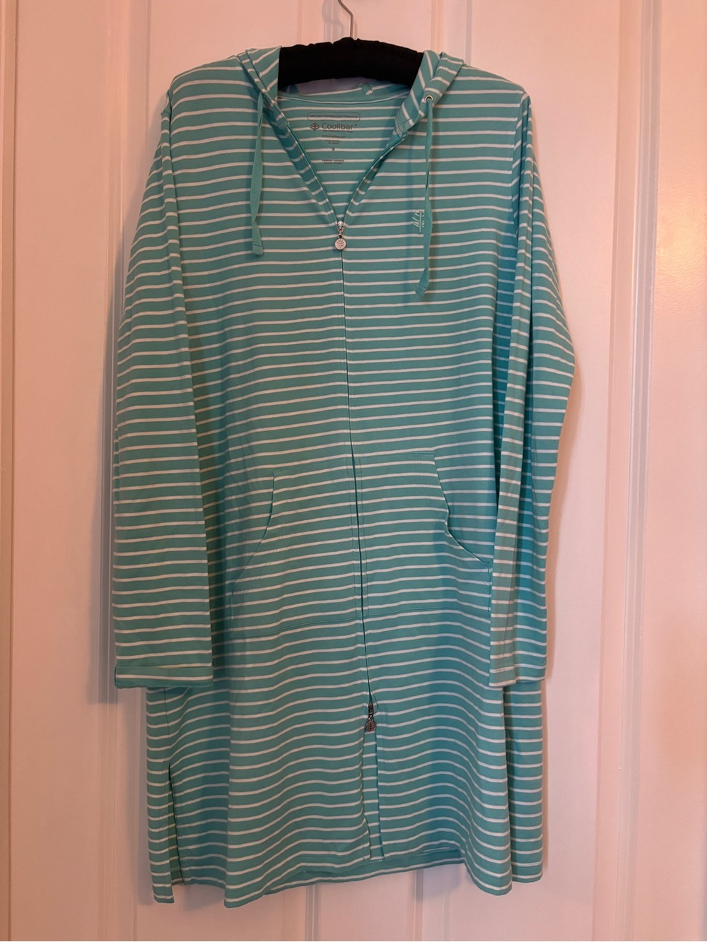 Coolibar - Women’s Light Teal Striped Cabana Zip-Up Hoodie. Size S, Style 01307